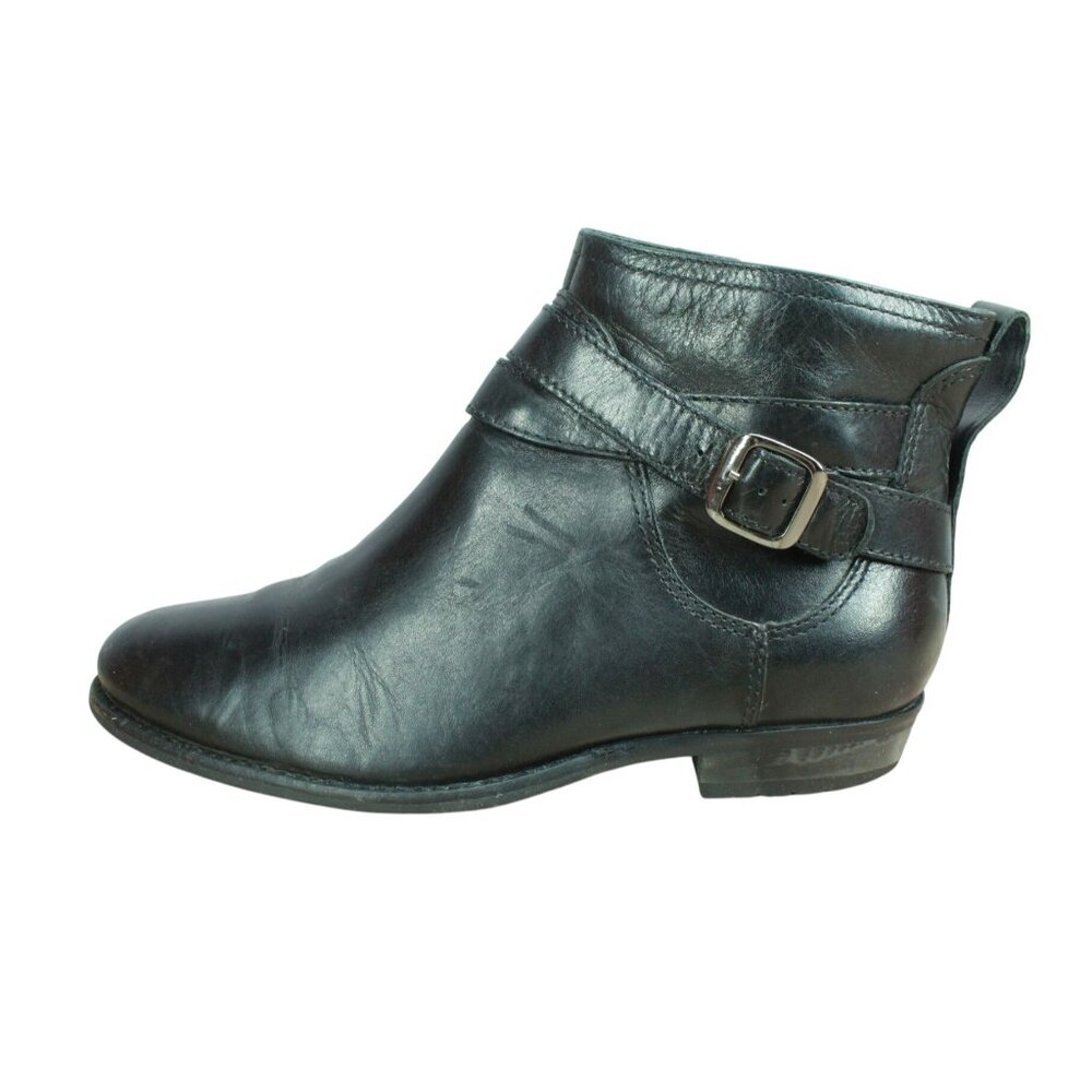 LL Bean Women's Black Leather Buckle Side Zip Casual Ankle Booties Size 8.5 M